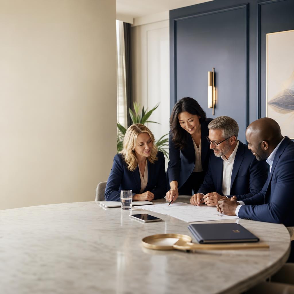 Business professionals collaborating around a conference table